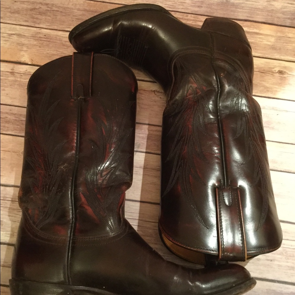 Dark Brown Frye Cowboy Boot - Flame - Vintage